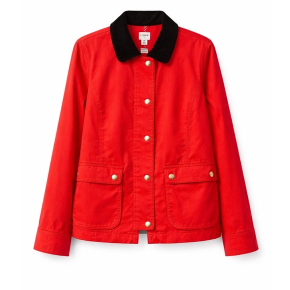 J. Crew Red Barn Jacket with Brown Corduroy Accents - Picture 2 of 3